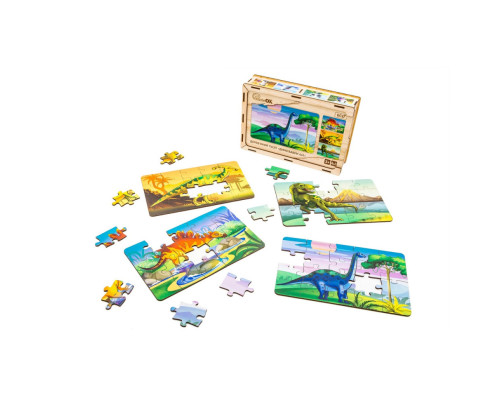 Дерев’яний дитячий пазл 4в1 "Динозаври" Puz-74598, 80 елементів