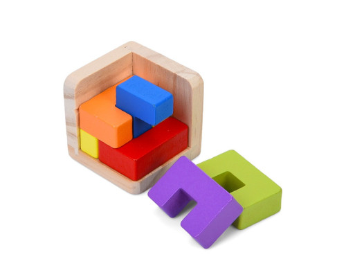 Дерев'яна куб-головоломка MD 0758-1 підставка 6 елементів