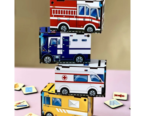 Деревянная настольная игра "Служебный транспорт" Ubumblebees (ПСФ027) PSF027 сортер-комодик