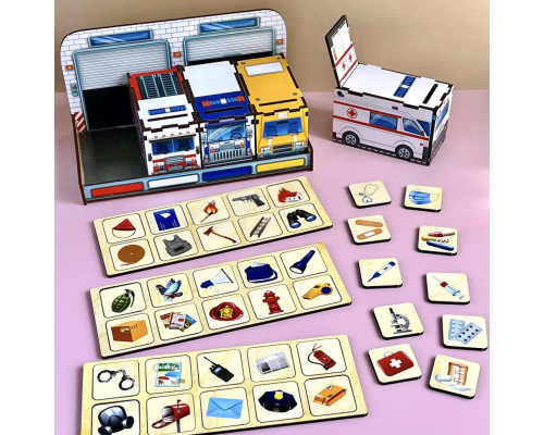 Деревянная настольная игра "Служебный транспорт" Ubumblebees (ПСФ027) PSF027 сортер-комодик