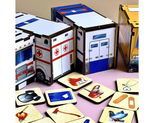 Деревянная настольная игра "Служебный транспорт" Ubumblebees (ПСФ027) PSF027 сортер-комодик