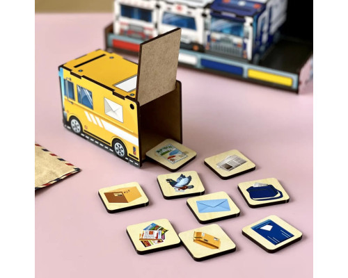 Деревянная настольная игра "Служебный транспорт" Ubumblebees (ПСФ027) PSF027 сортер-комодик