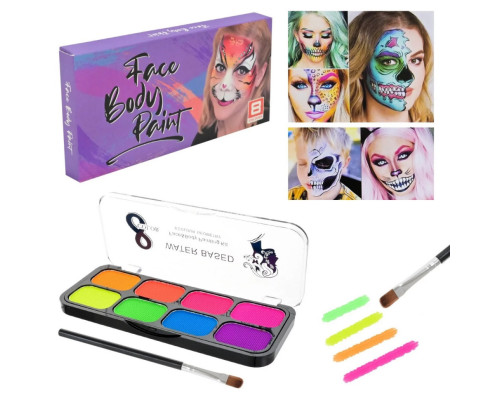 Детский набор аквагрима Cel-2504 палетка, неон, 8 цветов