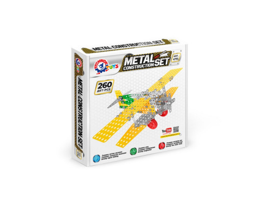 Дитячий Конструктор металевий "Літак-біплан" ТехноК 4791TXK, 260 деталей