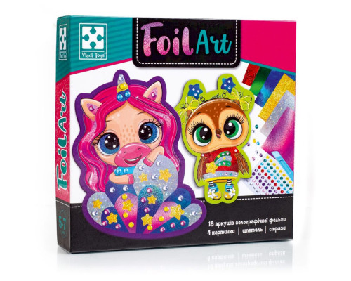 Набір для творчості "Foil Art Чарівні тварини" VT4433-10 фольга, шпатель, стрази