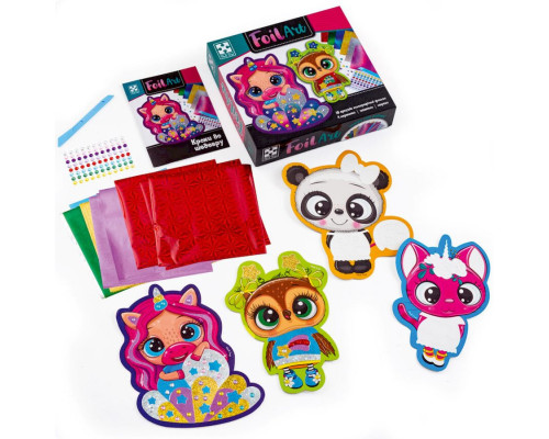 Набір для творчості "Foil Art Чарівні тварини" VT4433-10 фольга, шпатель, стрази