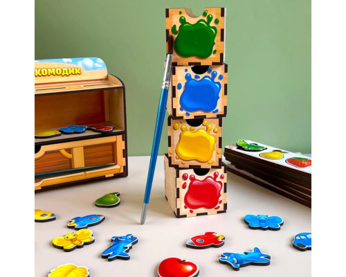 Деревянная настольная игра "Цвета" Ubumblebees (ПСД071) PSD071 сортер-комодик