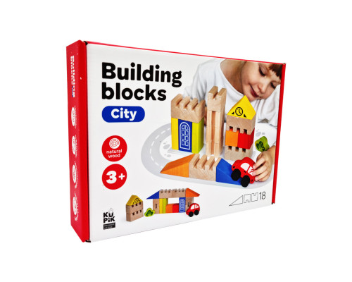 Детские деревянные Строительные блоки "Город" 900538, 18 деталей