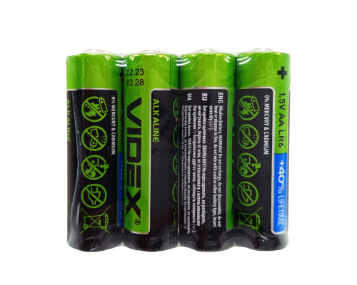 Батарейка щелочная Videx Alkaline Videx LR6 AAx4, LR06/AA блистер 4 штуки пальчики блистер