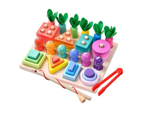 Детская деревянная игрушка "4 в 1" C15001 рыбалка, вкладыши