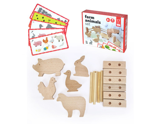 Деревянный игровой набор "Фигурки животных" Igroteco 900521, 17 деталей