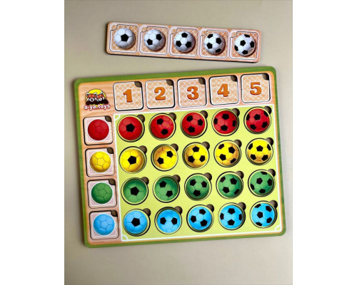 Деревянный пазл-сортер "Футбольные мячики" Ubumblebees (ПСФ107) PSF107 цвет и счет