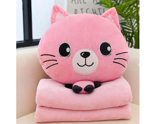 Дитяча м'яка іграшка "Кішечка" L1128(Pink) іграшка з пледом, розмір 40 см