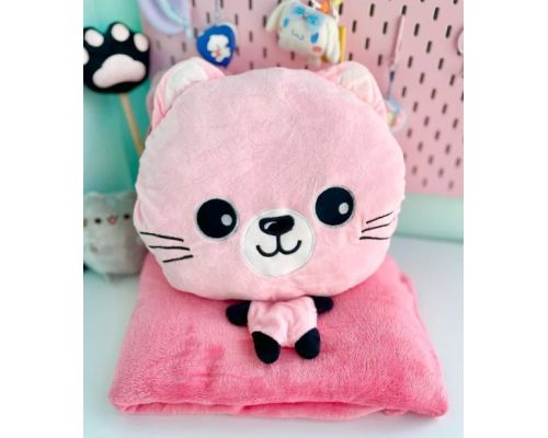 Дитяча м'яка іграшка "Кішечка" L1128(Pink) іграшка з пледом, розмір 40 см