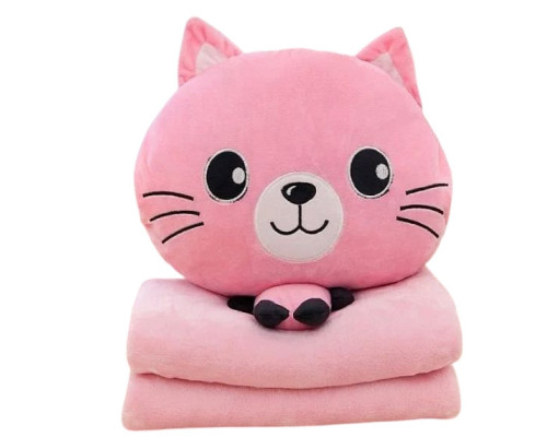 Дитяча м'яка іграшка "Кішечка" L1128(Pink) іграшка з пледом, розмір 40 см