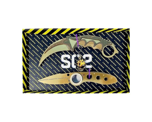 Набор ножей сувенирных деревянных SO-2 "КЕРАМБИТ GOLD & ВЫКИДУХА ФЛИП GOLD" SO2-7-B