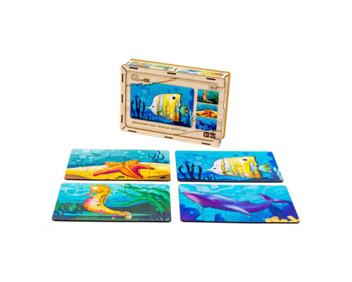 Детский деревянный пазл Морские жители 4 в 1 Puz-57896, 80 элементов