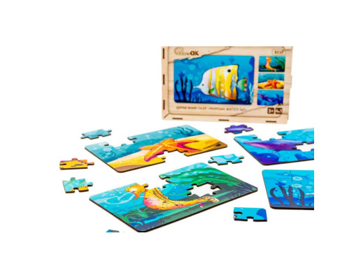 Детский деревянный пазл Морские жители 4 в 1 Puz-57896, 80 элементов