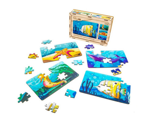 Детский деревянный пазл Морские жители 4 в 1 Puz-57896, 80 элементов