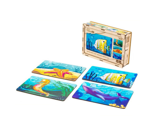 Детский деревянный пазл Морские жители 4 в 1 Puz-57896, 80 элементов