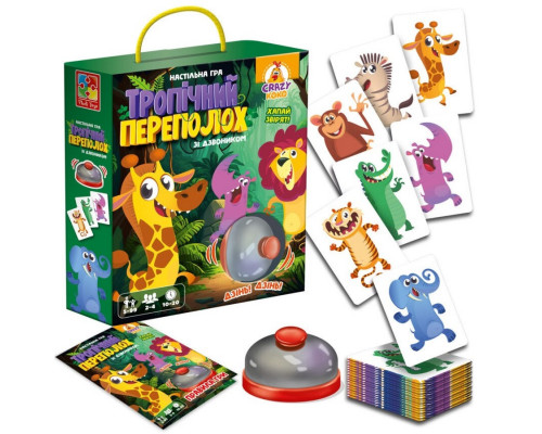 Настольная игра "Тропический переполох" VT8010-13, 50 карточек, правила игры, 1 колокольчик