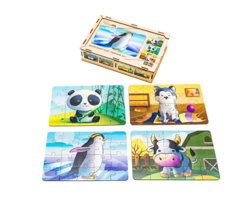 Детский деревянный пазл Животные 4 в 1 Puz-10369, 80 элементов