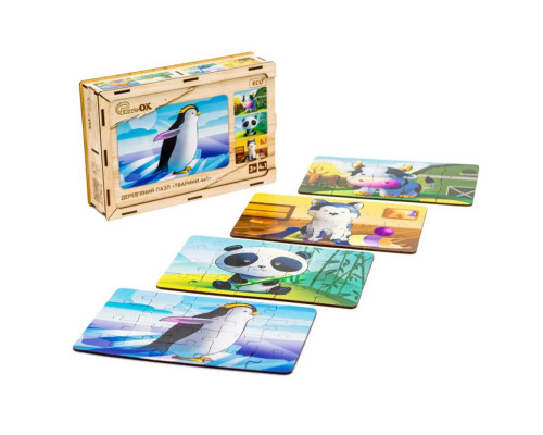 Детский деревянный пазл Животные 4 в 1 Puz-10369, 80 элементов