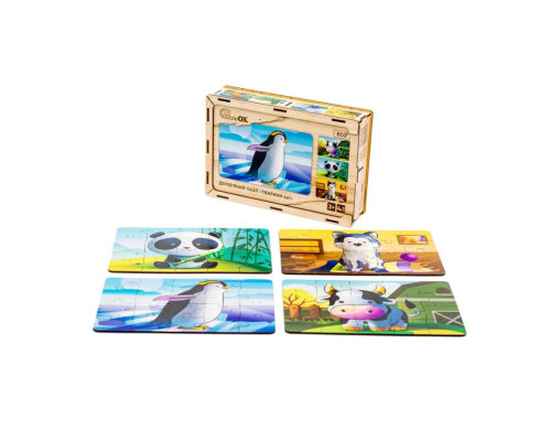 Детский деревянный пазл Животные 4 в 1 Puz-10369, 80 элементов