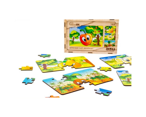 Детский деревянный пазл Фрукты 4 в 1 Puz-84681, 80 элементов