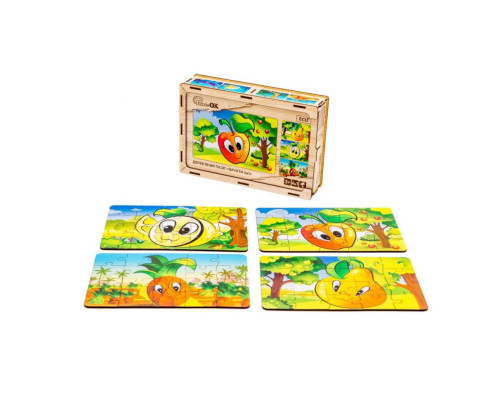 Детский деревянный пазл Фрукты 4 в 1 Puz-84681, 80 элементов