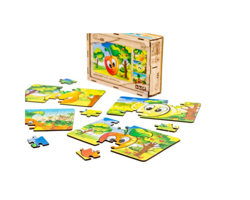 Детский деревянный пазл Фрукты 4 в 1 Puz-84681, 80 элементов