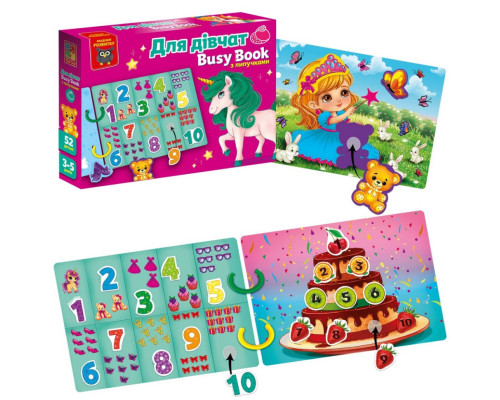 Дитяча розвиваюча книжечка "Бізі бук для дівчат" VT1310-09, 54 елемента