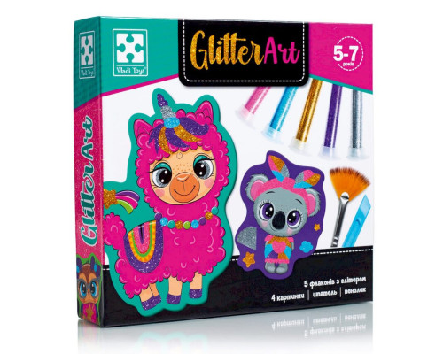Набор для творчества "Glitter Art Блестящие зверята" VT4501-11, 5 флаконов с глиттерами