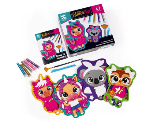 Набор для творчества "Glitter Art Блестящие зверята" VT4501-11, 5 флаконов с глиттерами