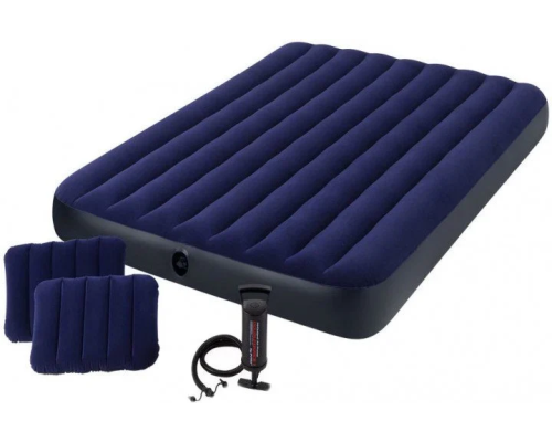 Надувной велюровый матрас 64765 с подушками и насосом