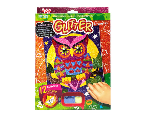 Розмальовка глітерними блискітками за номерами "Сова" РГН-02-03 міні 20,5х26 см