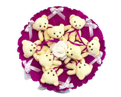 Букет з іграшок Ведмедики фуксія 5351IT з 9ю іграшками