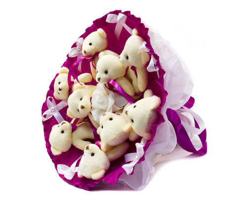 Букет з іграшок Ведмедики фуксія 5351IT з 9ю іграшками