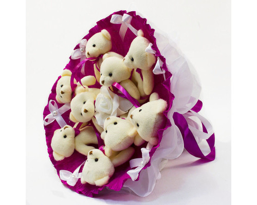Букет з іграшок Ведмедики фуксія 5351IT з 9ю іграшками