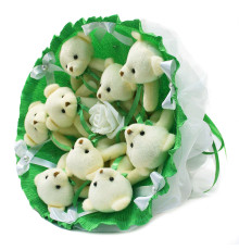 Букет из игрушек Мишки изумрудный 5352IT с 9ю игрушками