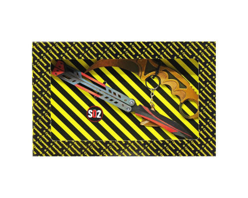 Набор сувенирных ножей деревянных SO-2 "БАБОЧКА BLACK WIDOW & КЕРАМБИТ GOLD" SO2-12-B