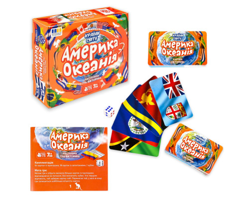 Настольная игра Страны мира Америка и Океания 31104 карточки 72 шт, кубик