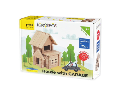 Деревянный конструктор "Домик с гаражом" Igroteco 900118, 75 деталей