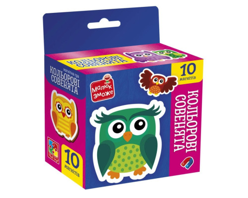 Дитячий набір магнітів "Кольорові совенята" VT3106-38, 10 магнітів