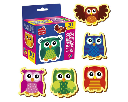 Дитячий набір магнітів "Кольорові совенята" VT3106-38, 10 магнітів