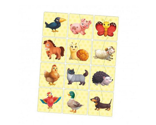 Настольная развивающая игра-пазл "Животные" Ubumblebees (ПСФ071) PSF071, 12 картинок-половинок