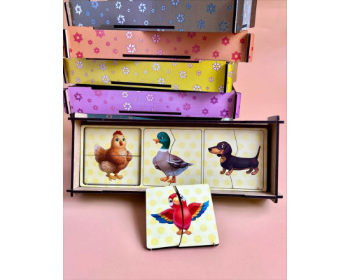 Настольная развивающая игра-пазл "Животные" Ubumblebees (ПСФ071) PSF071, 12 картинок-половинок