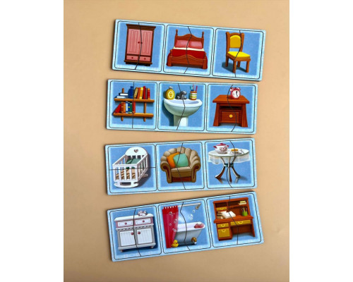 Настольная развивающая игра-пазл "Мебель" Ubumblebees (ПСФ072) PSF072, 12 картинок-половинок