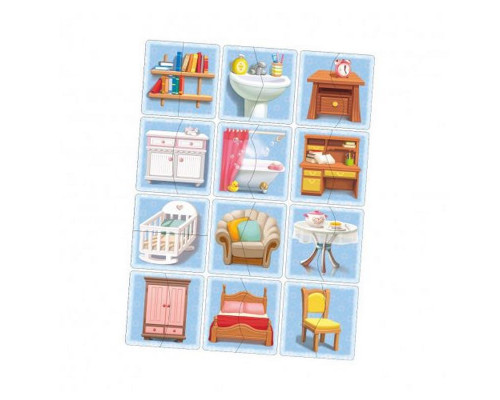 Настольная развивающая игра-пазл "Мебель" Ubumblebees (ПСФ072) PSF072, 12 картинок-половинок