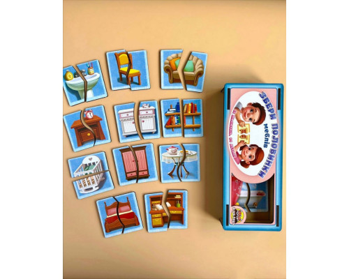 Настольная развивающая игра-пазл "Мебель" Ubumblebees (ПСФ072) PSF072, 12 картинок-половинок